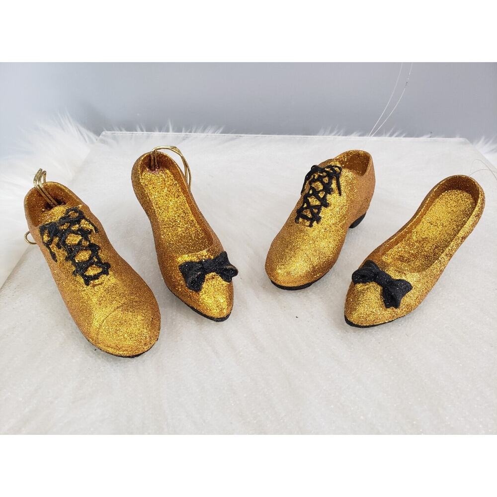 SET OF 4 Tap Dance Shoe Glitter Christmas Ornaments Male Female Couple Duet